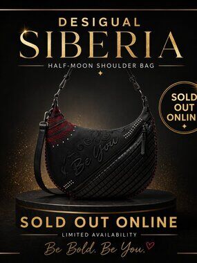 Desigual Siberia Black Half Moon Shoulder Bag Studded Embroidered Crossbody $310